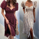 Kendall Jenner Wedding Guest Dress Sexy Floral Wrapped Chest Casual Puff Sleeve V-neck