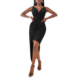 Maxi Burgundy Dress Formal Women's Long Dress Fashionable V-neck Solid Color Suspender Dress