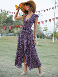 Nine Britton Dress Printed V-neck Tied Slim Fit Irregular Swing