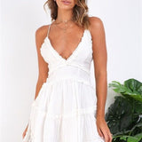 Coachella Music Festival Outfits V-neck Brace Ruffled Holiday Dress Female