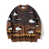 Men Sweater Color Matching Sweater Men's Loose round Neck Sweater Trendy Pullover Long Sleeve