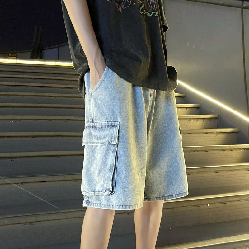 Men Denim Shorts Workwear Denim Shorts Men's Summer Korean Style Ins Fashion Brand