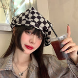 Vintage Check Bucket Hat Chessboard Plaid Beret