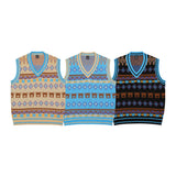 Men Sweater Contrasting Color Jacquard Knitted Vest Men's Idle Style Outer Vest Street
