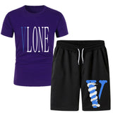 Vlone T Shirts & Shorts 2 Piece Set Men 'S Summer Printed Sports Short-Sleeved T-Shirt Set