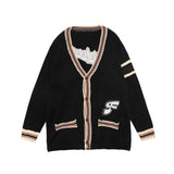 Men Sweater Vintage Color Matching Letters Embroidered Cardigan Sweater Men's Loose V-neck Sweater Coat