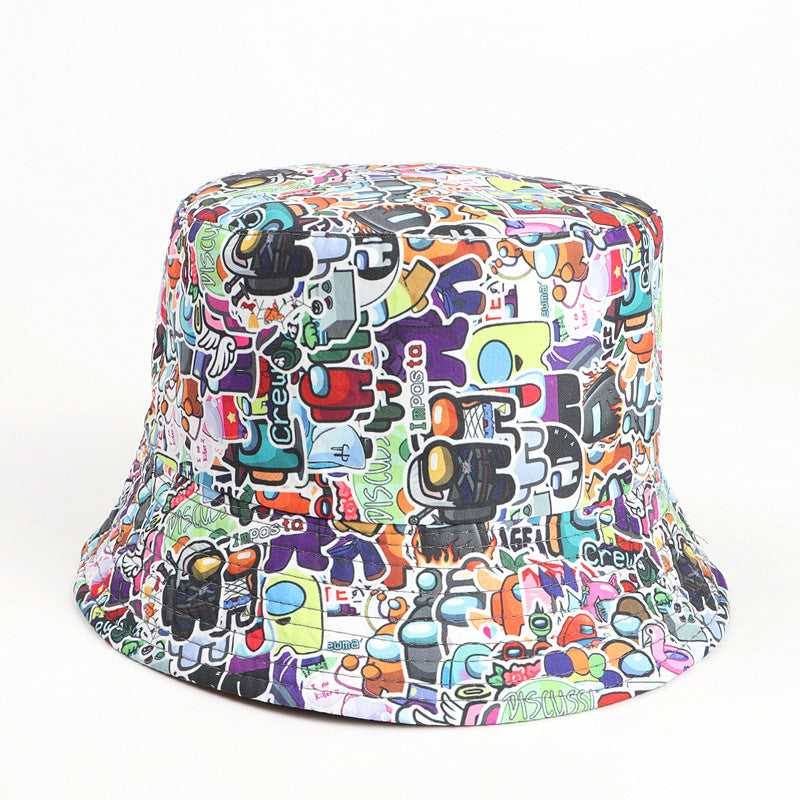 Bucket Hat Fishing Cap Cotton Print Fisherman Hat Cartoon Bucket Hat Men and Women Bucket Hat