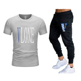 Vlone T Shirts & Pants 2 Piece Set Men'S Suit Summer T-Shirt Short Sleeve Trousers Sports And Leisure