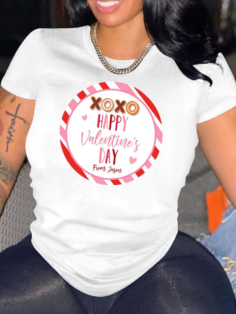 Valentine's Day T Shirts Couples Printed White Short Sleeve round Neck T-shirt