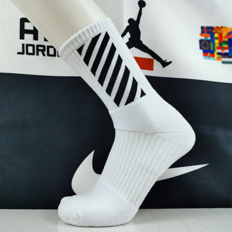 Off White Socks Basketball Socks Men's Thickened Long Tube High-Top Skateboard Trendy Sports Socks