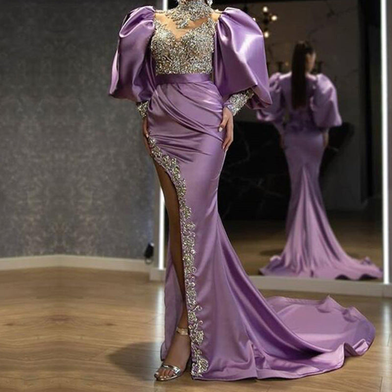 Long Homecoming Dresses Evening Dress Sequined Gold Stitching Dress Temperament Long Dress