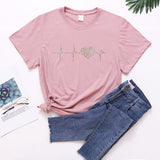 Valentine's Day T Shirt ECG Heart-Shaped Rhinestone Summer Large Size Top