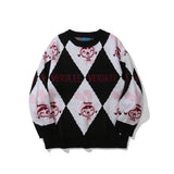 Men Sweater Cartoon Contrasting Color Jacquard Sweater Men's Loose round Neck Sweater Head Shirt