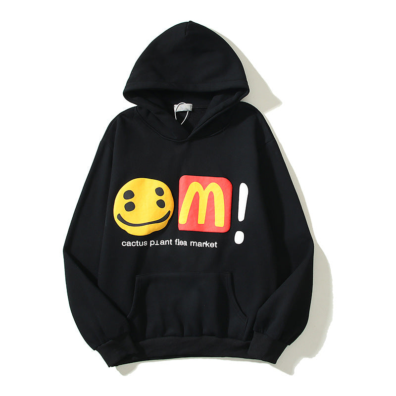 Kanye West Sunday Service Hoodie Smiley Face Puff Print Hip Hop Loose Fleece Lined