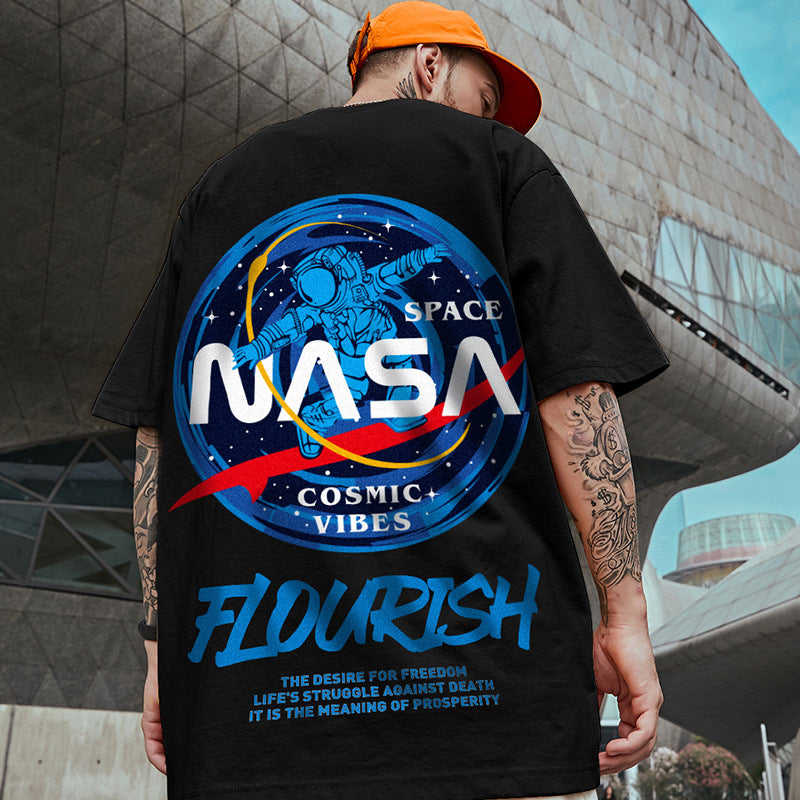 Men T-Shirts Loose round Neck Print
