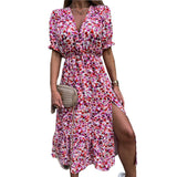 MIDI Mauve Cocktail Dress V-neck Sexy Printed Dress Long Dress
