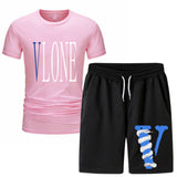 Vlone T Shirts & Shorts 2 Piece Set Men 'S Summer Printed Sports Short-Sleeved T-Shirt Set