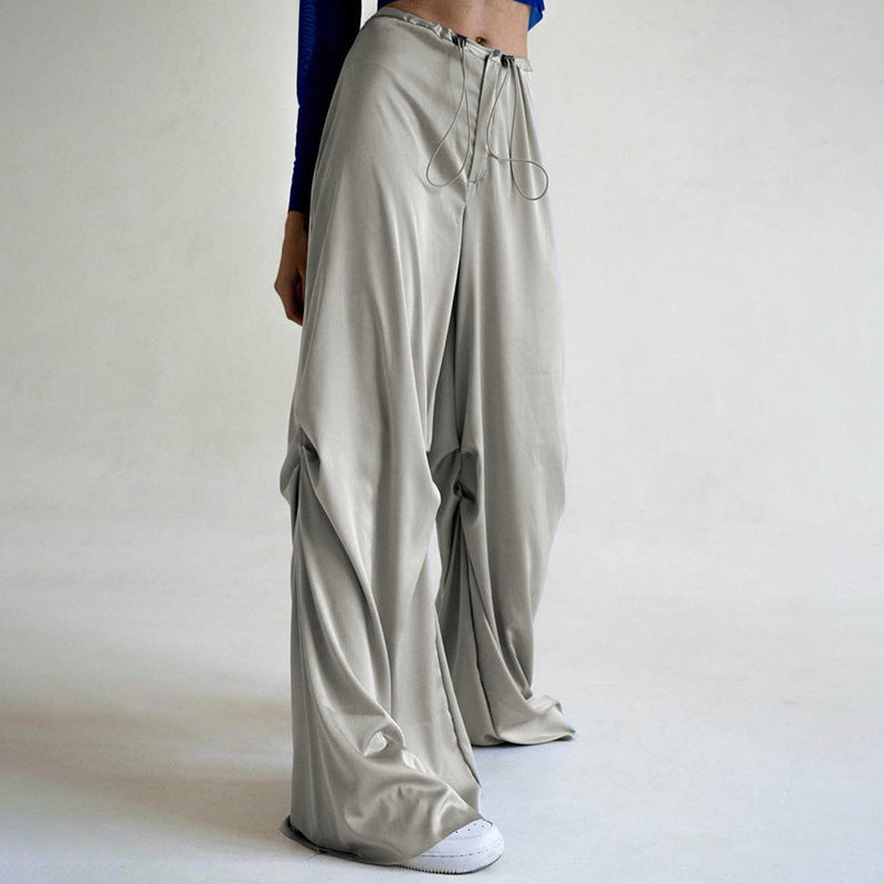Julia Fox Low Rise Jeans Thin Elastic Drawstring Pleating Design Drape Woven Pants