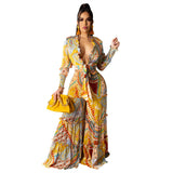 Gypsy Style Dresses Chiffon Printed Long Sleeve Wide Leg
