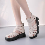 Highway Flat Sandals Summer Height Increasing Fashion Genuine Leather High-Top Platform Closed Toe Sandals for Women