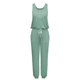 Coachella Music Festival Outfits Summer Vest Drawstring Harem Trousers Solid Color