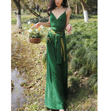 Emerald Green Dress Green V-neck Backless Sling