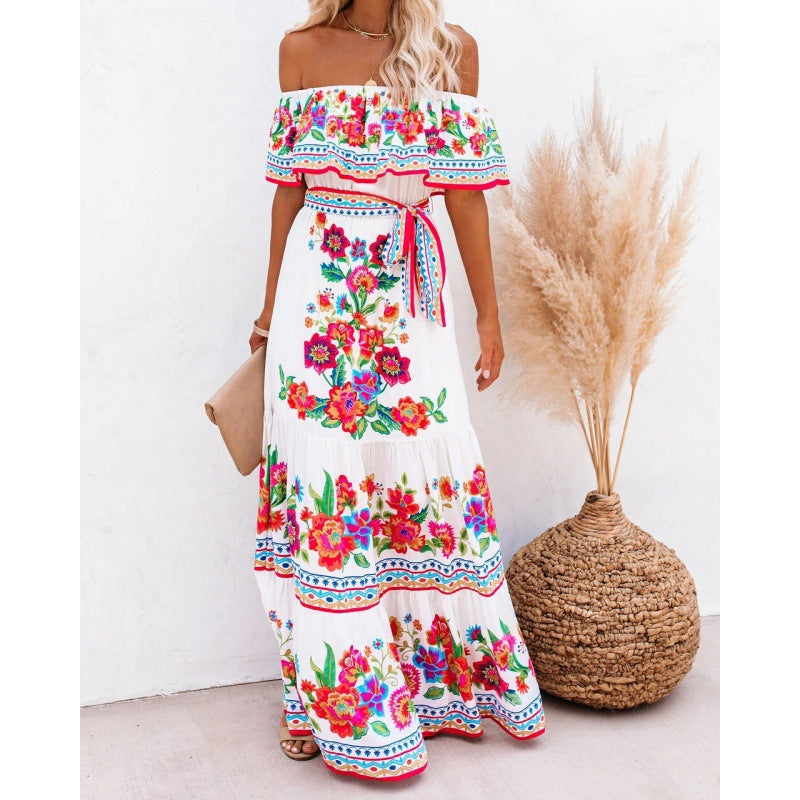 Nine Britton Dress off-Shoulder Printed Long Large Hem