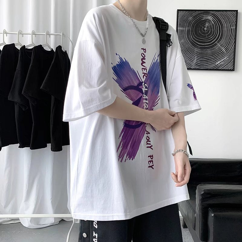 Men T-shirt Graffiti Printing Loose