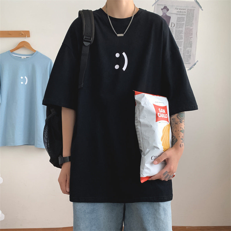 Men T-Shirts Loose Casual Half Sleeve Printed Smiley Face