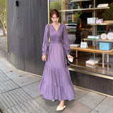 Gypsy Style Dresses Polka Dot Chiffon V-neck Overknee Long