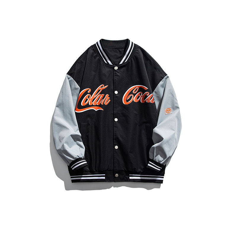 Man Fall Outfis Letter Print Color Blocking Baseball Uniform Coat Loose Couple Jacket