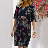 Nine Britton Dress Flower Floral Print Slit V-neck Half Sleeve