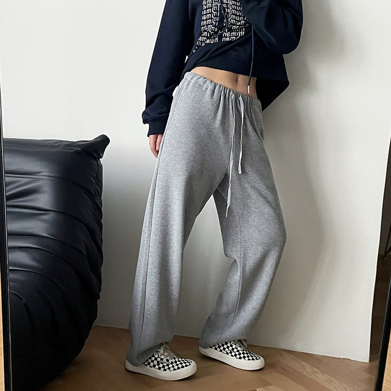 Grey Sweatpants Winter Leisure Sports Loose Elastic Waist