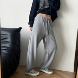 Grey Sweatpants Winter Leisure Sports Loose Elastic Waist