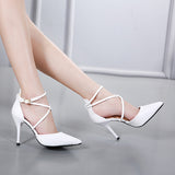 White Strappy Heels Stiletto Sandals Women's High Heels OL Work Shoes