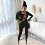 Autumn Sexy Hollow High Waist Skinny Hip Raise Sports Leisure Fitness Jumpsuit