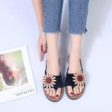 Women Open Toe Sandals Flats Summer Flower Flip Flops Casual Beach Slippers