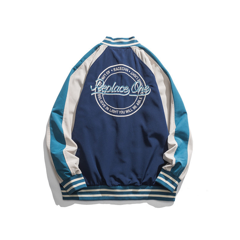 Man Fall Outfis Autumn Retro Color Matching Letters Printed Baseball Uniform Men's Loose Couple Casual Jacket