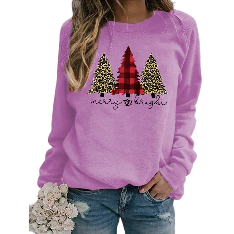 Merry and Bright Sweatshirts Merry and Bright Christmas Tree Printed Sweater Autumn and Winter