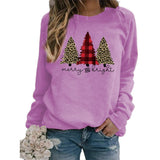 Merry and Bright Sweatshirts Merry and Bright Christmas Tree Printed Sweater Autumn and Winter
