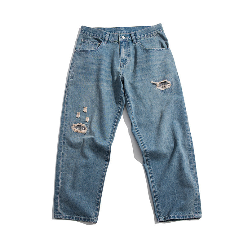 Man Fall Outfis Ripped Paisley Jeans Loose Wide Leg Leisure Straight-Leg Pants