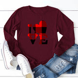 Valentine's Day T Shirt Women's Solid Color Long Sleeve Love Printed Casual Style Top