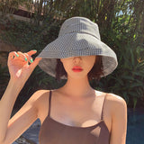 Vintage Check Bucket Hat Double-Sided Sun Protection Sunshade