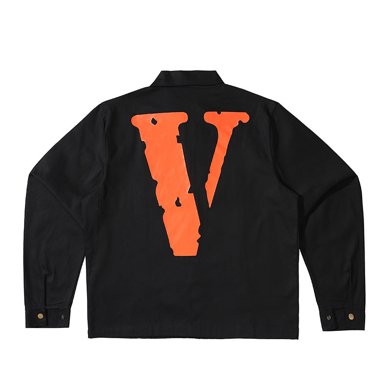 Vlone Jean Jacket Vlone Jacket Embroidered Men'S And Women'S Large V Zipper Jacket