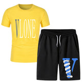 Vlone T Shirts & Shorts 2 Piece Set Men 'S Summer Printed Sports Short-Sleeved T-Shirt Set