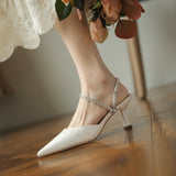 Nude Low Block Heel Stiletto Heel Pointed Toe Rhinestone