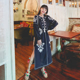 Coachella Music Festival Outfits Embroidered Cotton Linen Loose Retro Dress