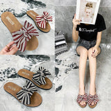 Women Open Toe Sands Flats Summer Flat Flip-Flops Casual Beach Shoes Bow Slippers