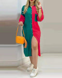 Romanian Gypsy Outfits Printed Button Pocket Long Sleeve Shirt Dress