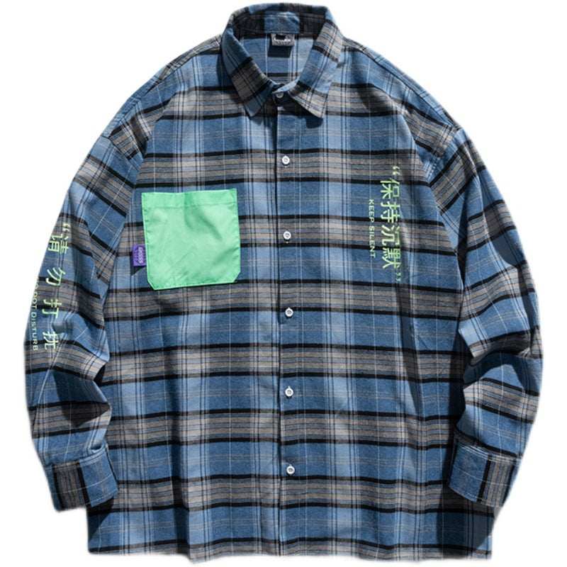Man Fall Outfis Autumn Embroidered Casual Shirt Boys Loose Trendy Top